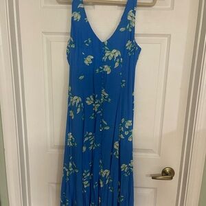 Lulus (Size M)- Floral Blue and Green Midi Sleeveless Dress